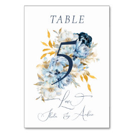 Tarjeta De Mesa Dusty Blue Floral Gold