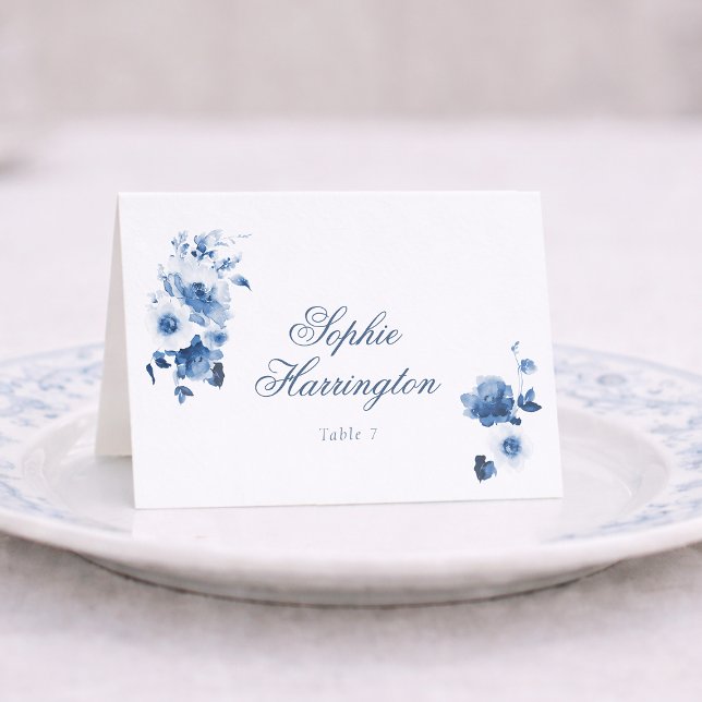 Tarjeta De Mesa Dusty Blue Floral Wedding Place Card (Subido por el creador)