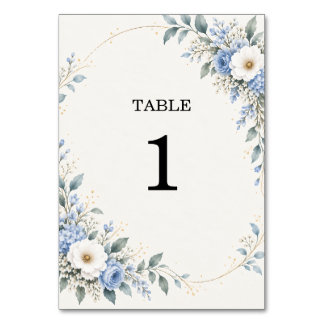 Tarjeta De Mesa Dusty Blue Floral Wedding Table Number Card