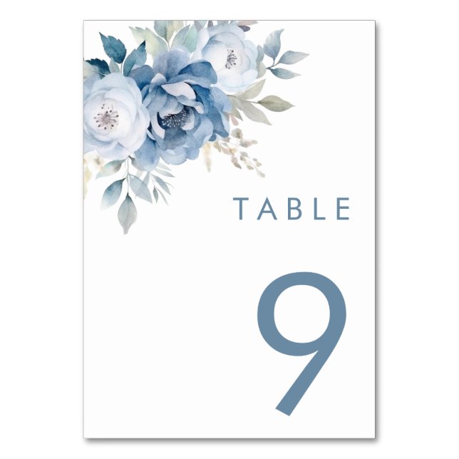 Tarjeta De Mesa Dusty Blue Florals Boda de Invierno (Anverso)