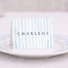 Tarjeta De Mesa Dusty Blue French Stripe Place Card