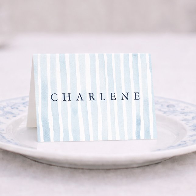 Tarjeta De Mesa Dusty Blue French Stripe Place Card (Subido por el creador)