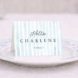 Tarjeta De Mesa Dusty Blue French Stripe Place Card
