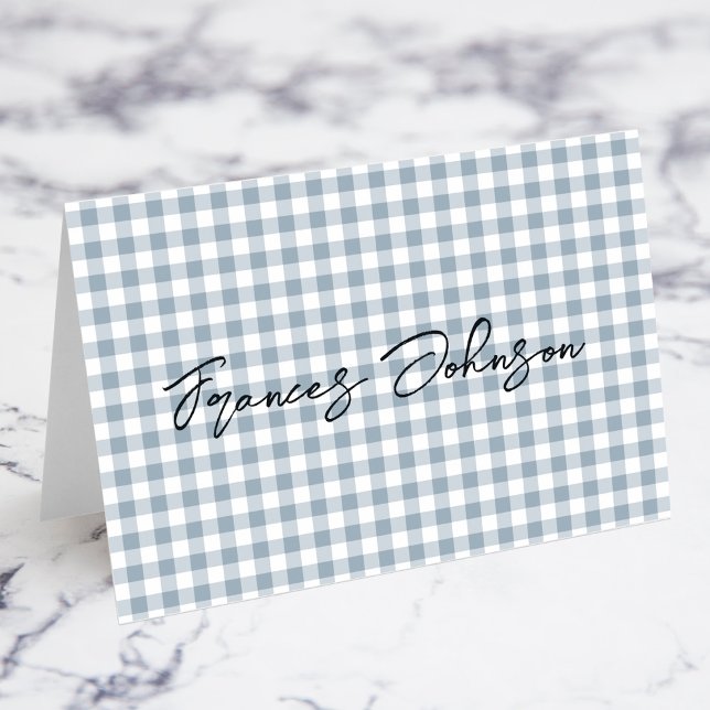 Tarjeta De Mesa Dusty Blue Gingham Individual Name Place Cards (Dusty Blue Gingham Individual Name Place Cards)