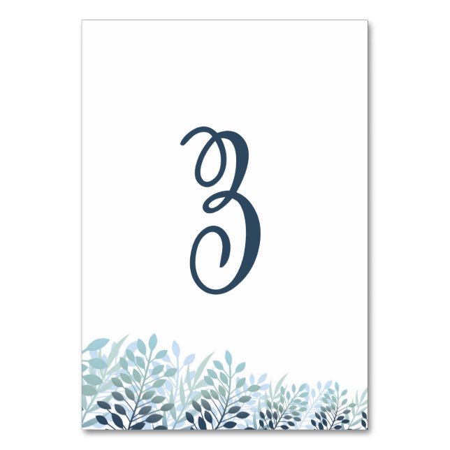 Tarjeta De Mesa Dusty Blue Greenery Wedding Table Number Card (Anverso)