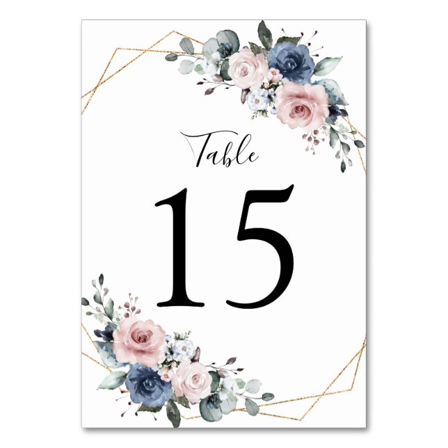 Tarjeta De Mesa Dusty Blue Mauve Greenery Floral Geométrica (Anverso)