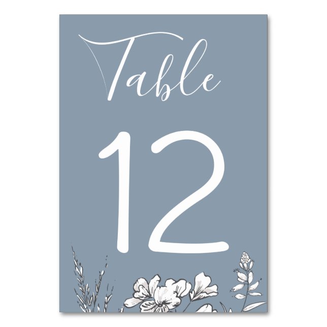 Tarjeta De Mesa Dusty Blue Meadow Boda Número de tabla (Anverso)