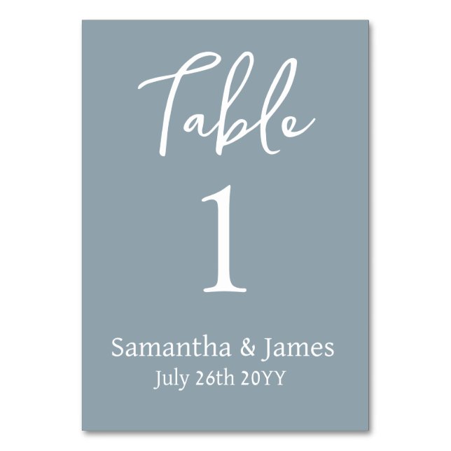 Tarjeta De Mesa Dusty Blue Modern Elegance Boda (Reverso)