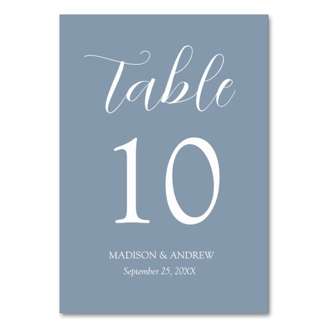Tarjeta De Mesa Dusty Blue Modern Elegance Boda (Anverso)