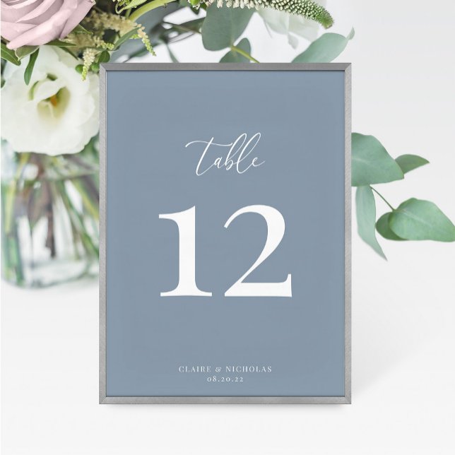 Tarjeta De Mesa Dusty Blue Modern Elegant Wedding Table Number (Subido por el creador)