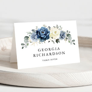Tarjeta De Mesa Dusty Blue Navy Champagne Marfil Floral Place Card