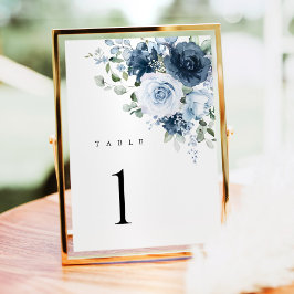 Tarjeta De Mesa Dusty Blue Navy Floral Wedding Table Number Card