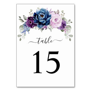 Tarjeta De Mesa Dusty Blue Purple Navy Lilac Blooms Boda