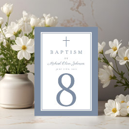 Tarjeta De Mesa Dusty Blue Religious Cross Boy Baptism