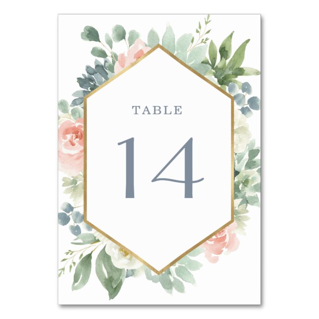 Tarjeta De Mesa Dusty Blue Rubor Succulent Floral Garden Wedding (Anverso)