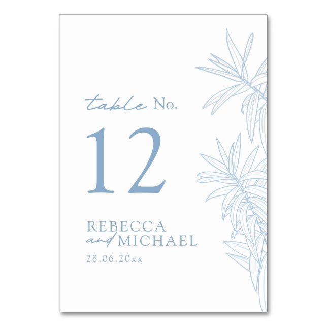Tarjeta De Mesa Dusty Blue Simple Botanical (Anverso)