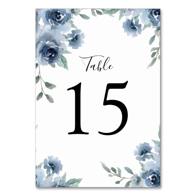 Tarjeta De Mesa Dusty Blue Slate Greenerenery Floral Geométrica (Anverso)