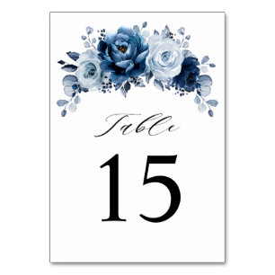 Tarjeta De Mesa Dusty Blue Slate Navy Boda Botánico Floral