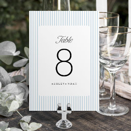 Tarjeta De Mesa Dusty Blue Striped Elegance Classy Wedding