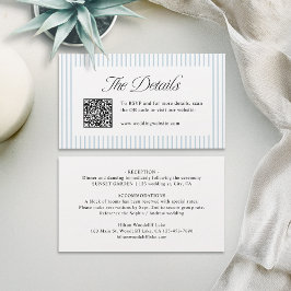 Tarjeta De Mesa Dusty Blue Striped QR Code Classy Wedding Details