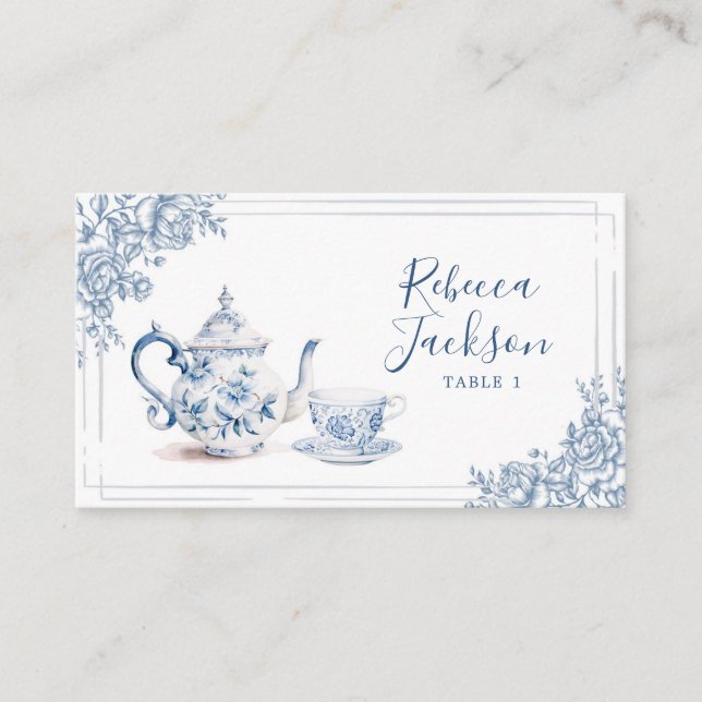Tarjeta De Mesa Dusty Blue Victorian Garden Tea de la tarde (Anverso)