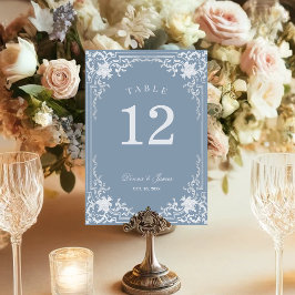 Tarjeta De Mesa Dusty Blue Vintage Antique Ornate Elegante Boda