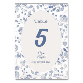 Tarjeta De Mesa Dusty Blue Watercolor Floral Wedding