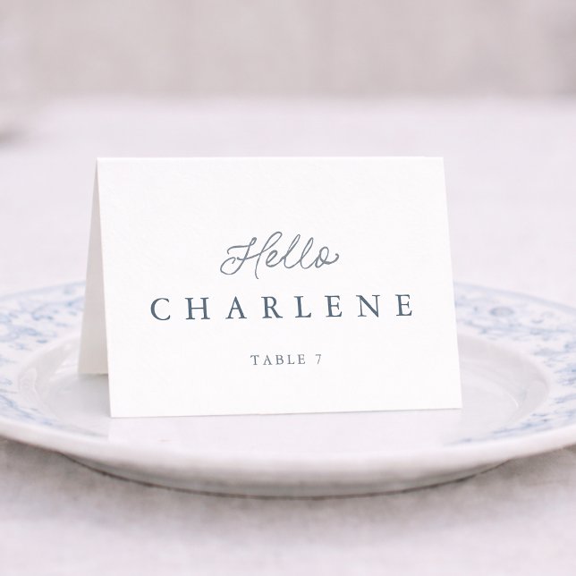 Tarjeta De Mesa Dusty Blue Wedding Place Card with Table Number (Subido por el creador)