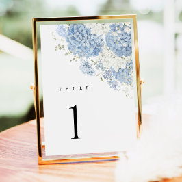 Tarjeta De Mesa Dusty Blue White Hydrangea Watercolor Table Number