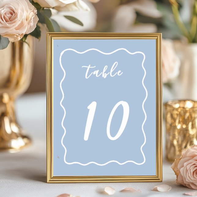 Tarjeta De Mesa Dusty Blue White Whimsy Scallop Border  (Dusty Blue Hand Drawn Table Numbers.)