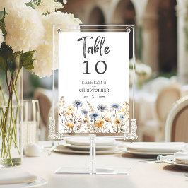 Tarjeta De Mesa Dusty Blue Wildflower Elegante recepción de boda