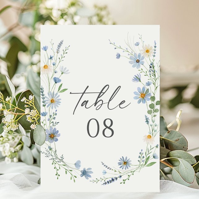 Tarjeta De Mesa Dusty Blue Wildflower Floral Wedding (Subido por el creador)