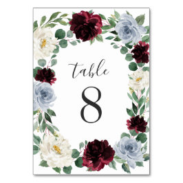 Tarjeta De Mesa Dusty Blue y Burgundy Cranberry Fall Wedding