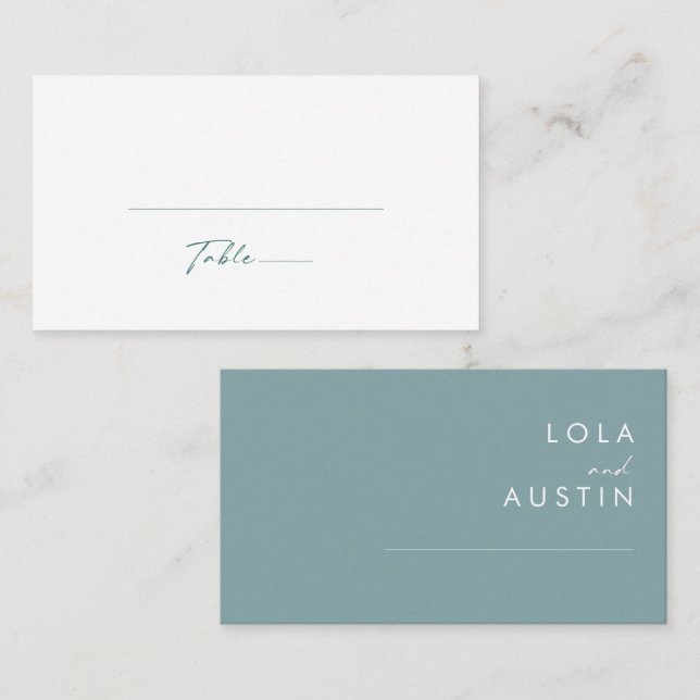 Tarjeta De Mesa Dusty Boho | Boda plano azul y verde (Anverso / Reverso)
