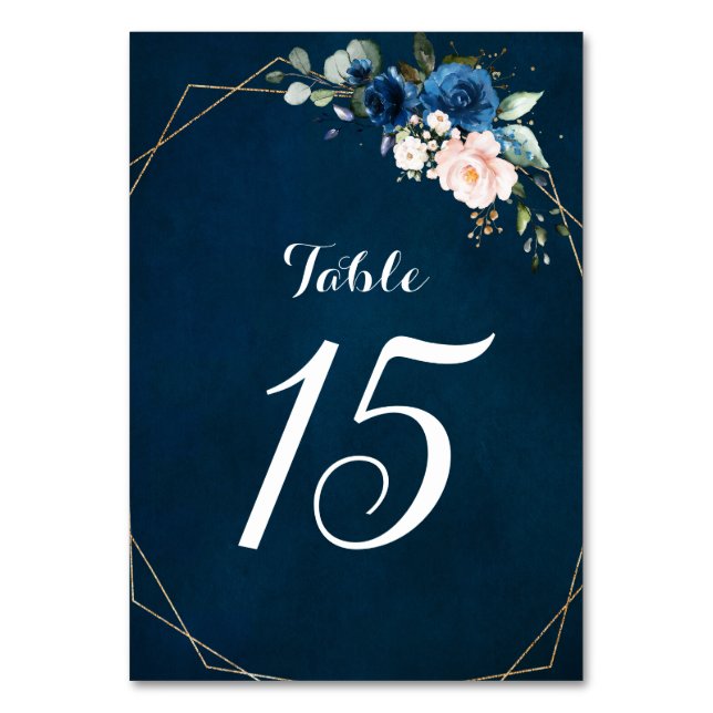 Tarjeta De Mesa Dusty Marina Azul Champagne Boda de marfil (Anverso)