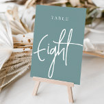 Tarjeta De Mesa Dusty mesa de guiones de mano Verde azulada OCHO<br><div class="desc">Las tarjetas de número de tabla simples y de moda en blanco y verde azulado polvoriento hacen una declaración elegante en su boda o evento. Las funciones de diseño "table [number]" se encuentran en una mezcla de letras clásicas de sif y manuscritas. El diseño se repite en ambos lados. Las...</div>