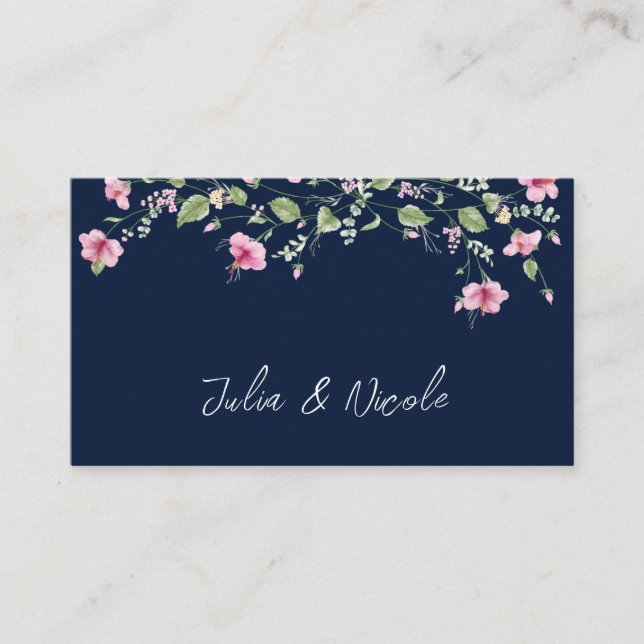 Tarjeta De Mesa Dusty Navy Blue Pink Hibiscus Bloom Shower (Anverso)