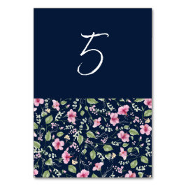 Tarjeta De Mesa Dusty Navy Blue Pink Hibiscus Bloom Shower