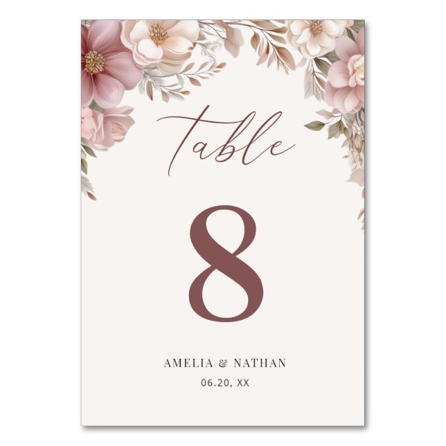 Tarjeta De Mesa Dusty Pink Cream Elegant Magnolia Floral Wedding (Anverso)