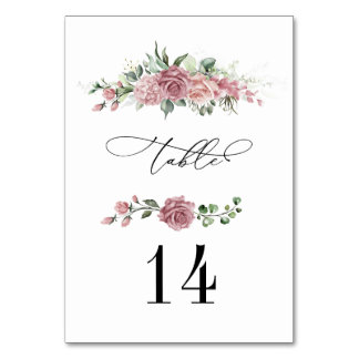 Tarjeta De Mesa Dusty Pink Floral Wedding  