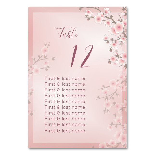 Tarjeta De Mesa Dusty Pink Wedding Guest Names  (Anverso)