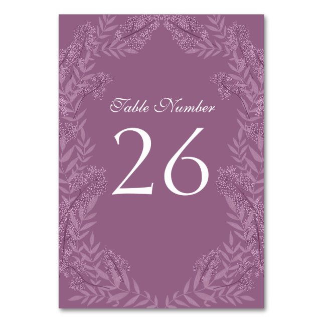 Tarjeta De Mesa Dusty Plum Purple Boda Botánico (Reverso)
