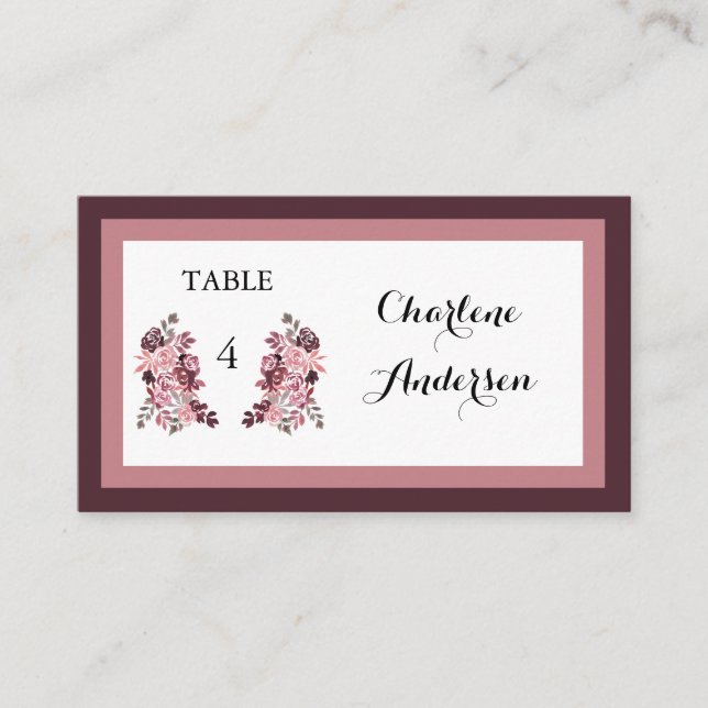 Tarjeta De Mesa Dusty Rosa Burgundy Boda Table Place Card (Anverso)