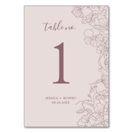 Tarjeta De Mesa Dusty Rosa Mauve Boda Floral