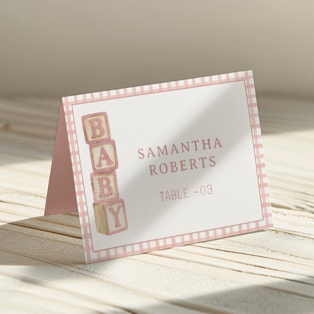 Tarjeta De Mesa Dusty Rose Baby Blocks Editable Tent Cards  (Baby Shower Table Number)