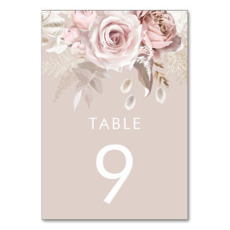 Tarjeta De Mesa Dusty Rose & Blush Beige Wedding Reception
