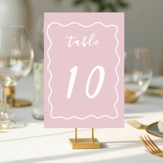 Tarjeta De Mesa Dusty Rose Pink White Whimsy Scallop Border  (Dusty Rose Pink Hand Drawn Table Numbers.)