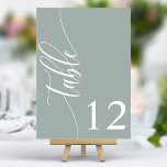 Tarjeta De Mesa Dusty Sage Boda de caligrafía moderna<br><div class="desc">Guíe a sus huéspedes para que se senten con estos elegantes números de mesa de boda verde sabio y polvoriento de la moda. Con un diseño minimalista con caligrafía moderna, estos números de mesa le dan un toque sofisticado a la recepción de su boda. El suave fondo y la tipografía...</div>