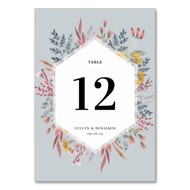 Tarjeta De Mesa Dusty Wildflower Acuarela Boda Botánico Tabl (Anverso)