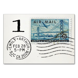 Tarjeta De Mesa E&A Wedding Reception Table Card 1 Air Mail Stamp